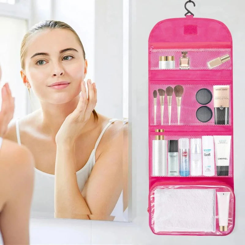Travel Roll-Up Hanging Cosmetic & Toiletry Organizer Bag | Multi-Compartment Storage | Hook for Hanging | Random Colors