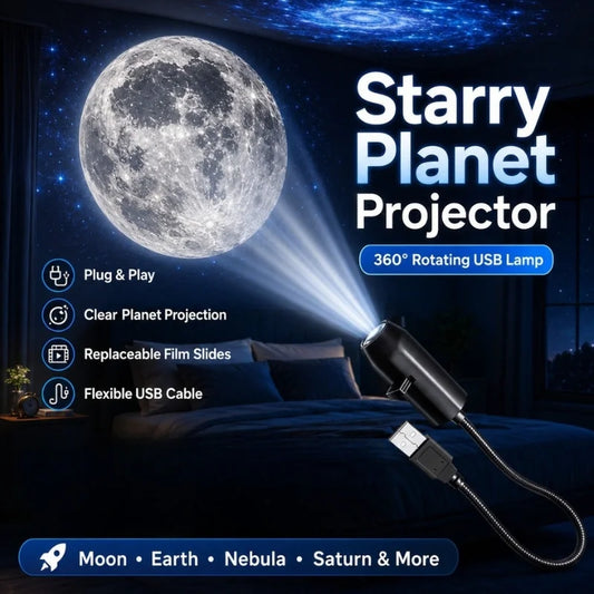 USB Moon & Earth Projection Atmosphere Light | 3 Interchangeable Lenses | Flexible Gooseneck Projector Lamp