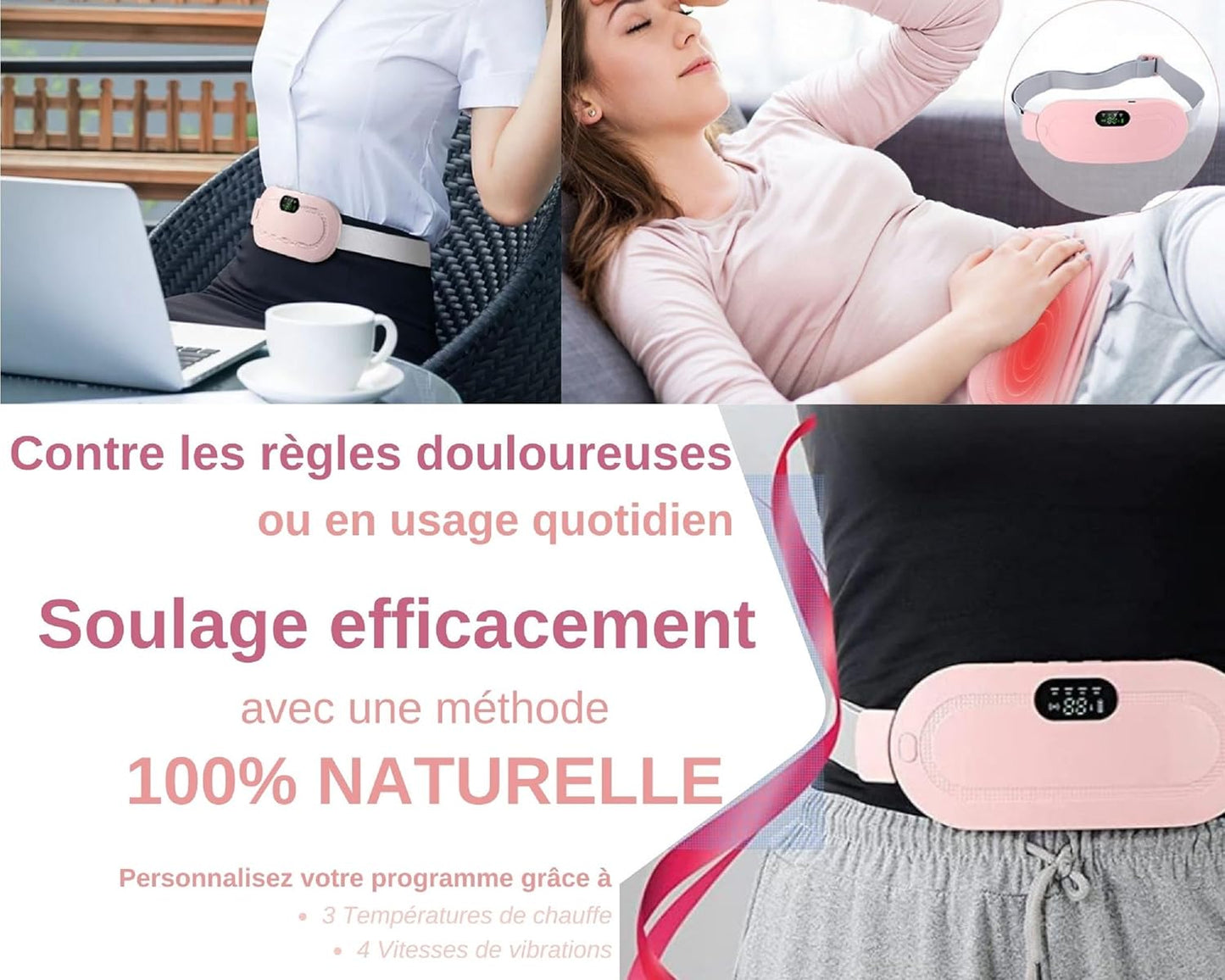 Digital Period Heating Pad & Vibrating Belt | 3 Heat Levels, 4 Massage Modes | Fast Relief for Menstrual Cramps