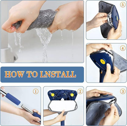 360° Twist Rotatable Triangle Mop with Long Handle Auto Squeeze Design for Floor, Wall, and Ceiling Cleaning